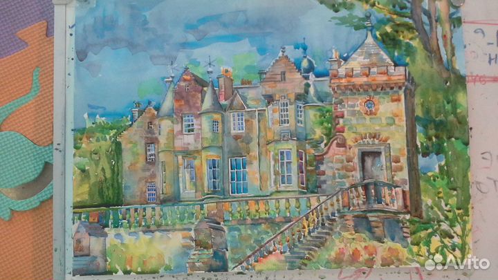 Живопись акварель, замок