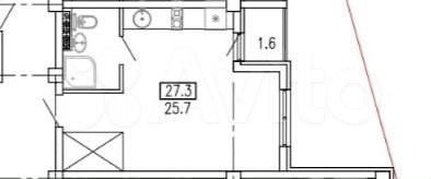 Своб. планировка, 27,5 м², 3/4 эт.