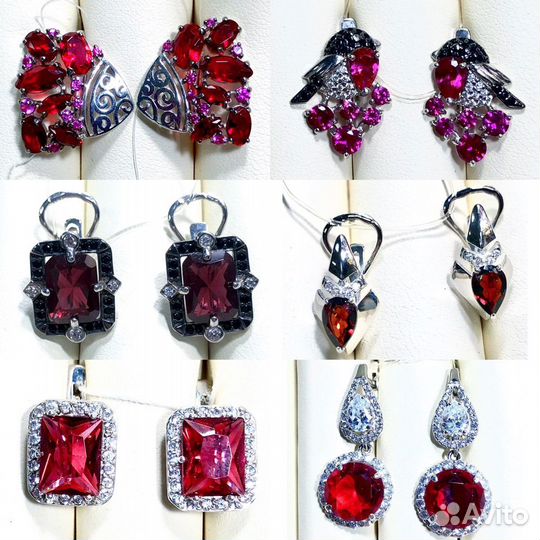 Серьги кольца. Серебро 925 пробы. Гранат Раухтопаз