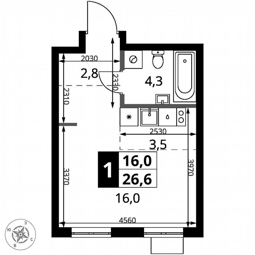 Квартира-студия, 26,6 м², 9/18 эт.
