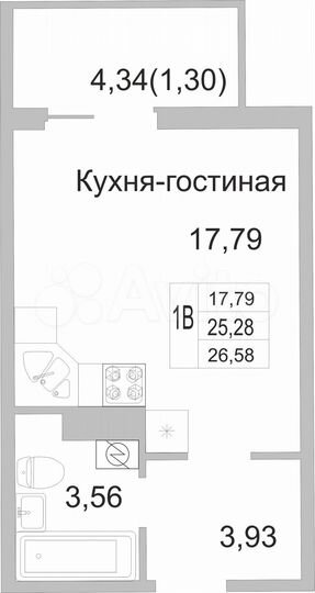 Квартира-студия, 26,6 м², 6/9 эт.