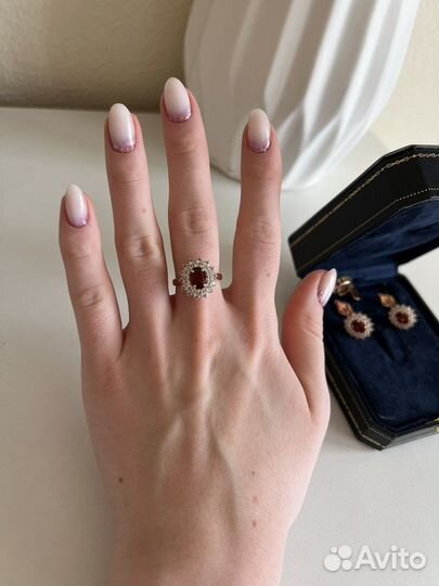 Набор золото серьги кулон кольцо с гранатом