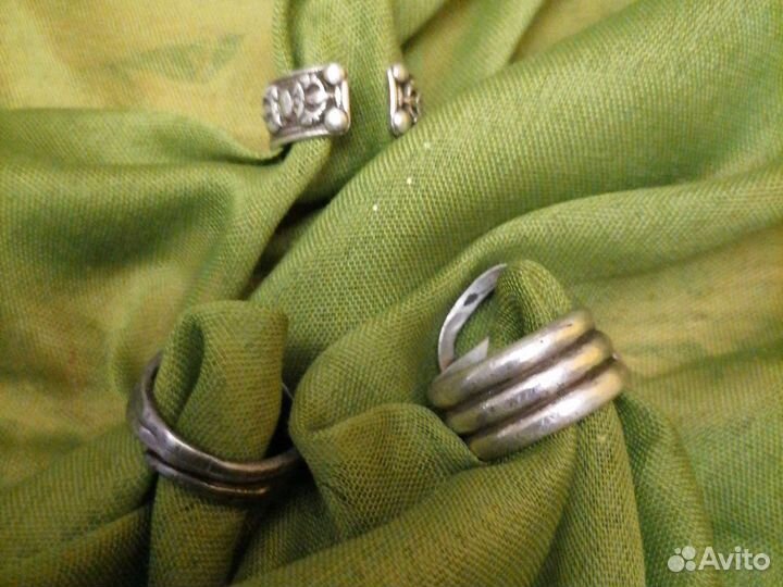 Кольца серебряные, кольцо метеорит, серьги (СССР)