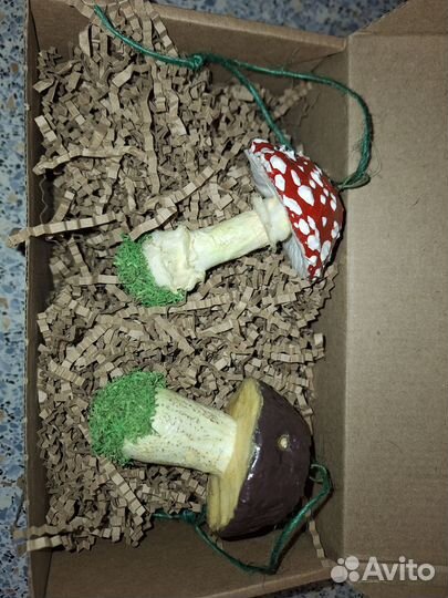 Ёлочные игрушки папье маше грибы лесные