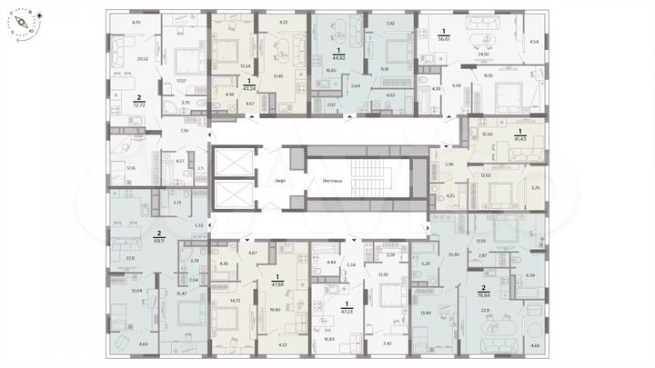 2-к. квартира, 69,1 м², 13/25 эт.