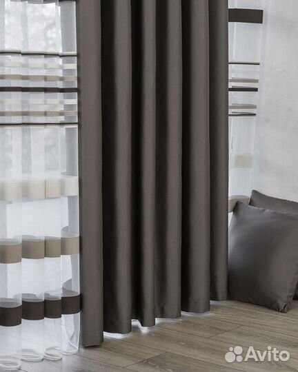 Комплект Шторы + Тюль Адора Мускат и Полоска