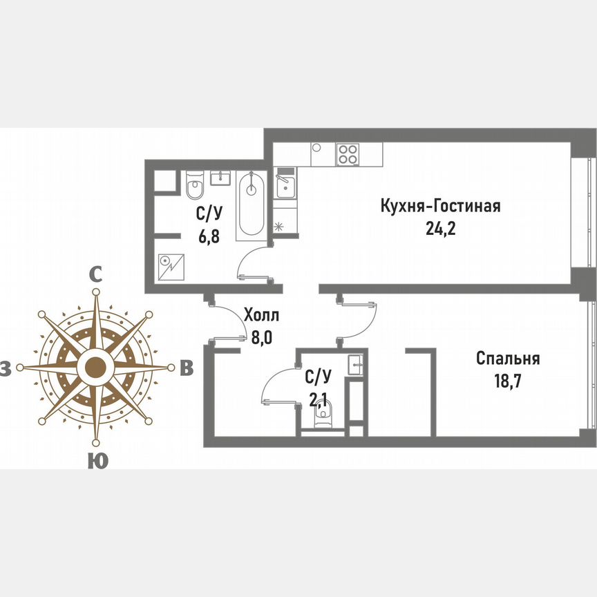 1-к. квартира, 59,8 м², 6/20 эт.