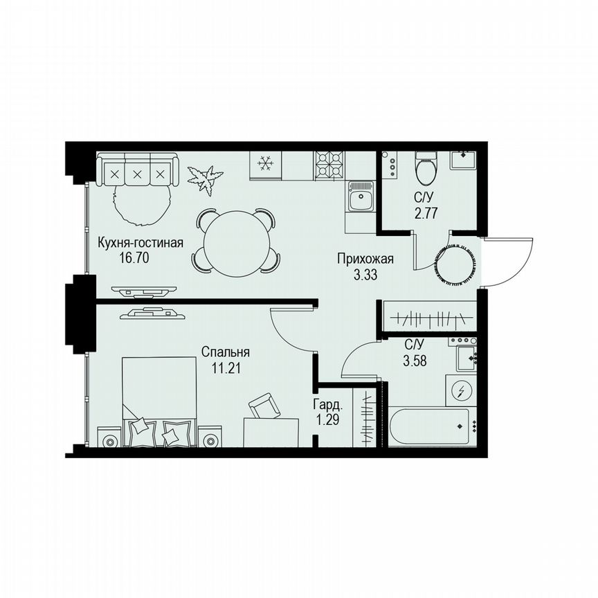 1-к. квартира, 38,9 м², 1/6 эт.