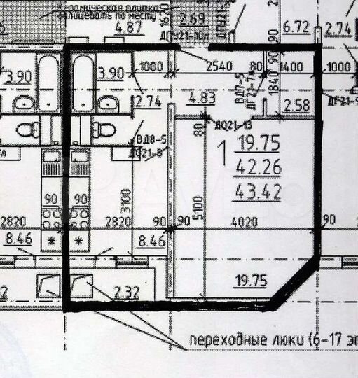 1-к. квартира, 43,4 м², 13/17 эт.