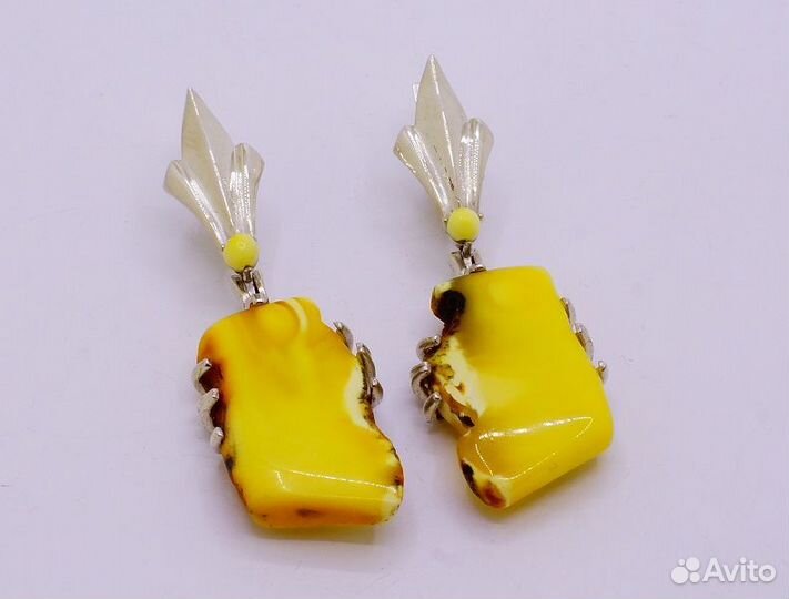 Серьги Солнечная Королева (серебро 925, янтарь)