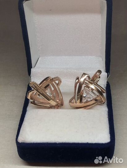 Золотые серьги с горным хрусталем 585 пробы