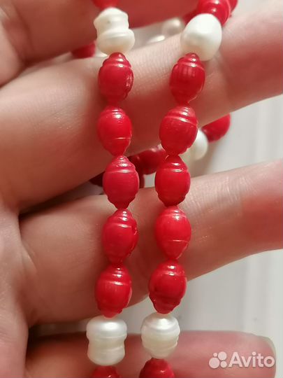 Бусы из натурального Коралла и Жемчуга. Япония 70е