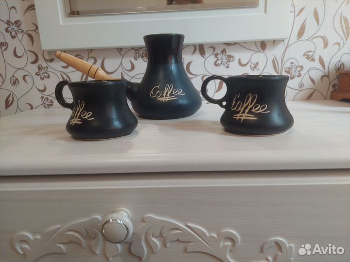 Турка с двумя чашками. Ручная работа