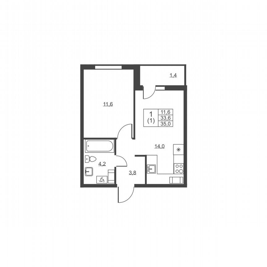 1-к. квартира, 35 м², 3/8 эт.