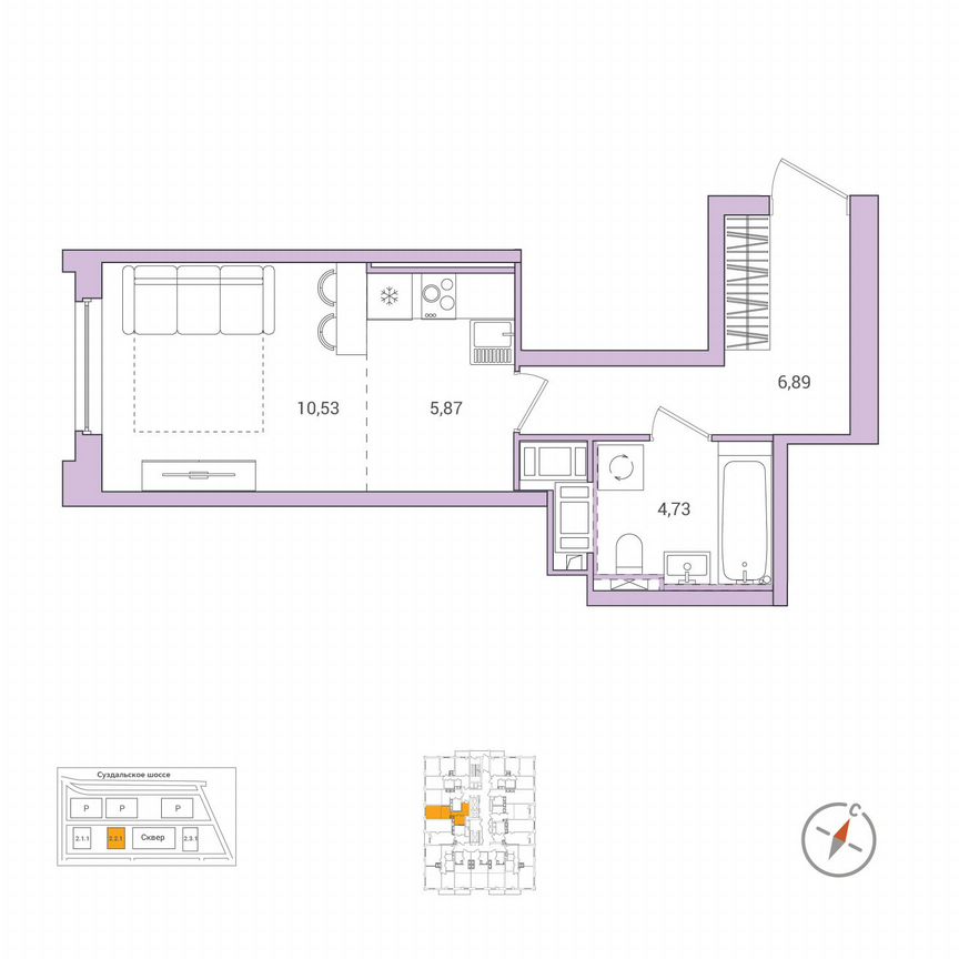 Квартира-студия, 28 м², 20/25 эт.