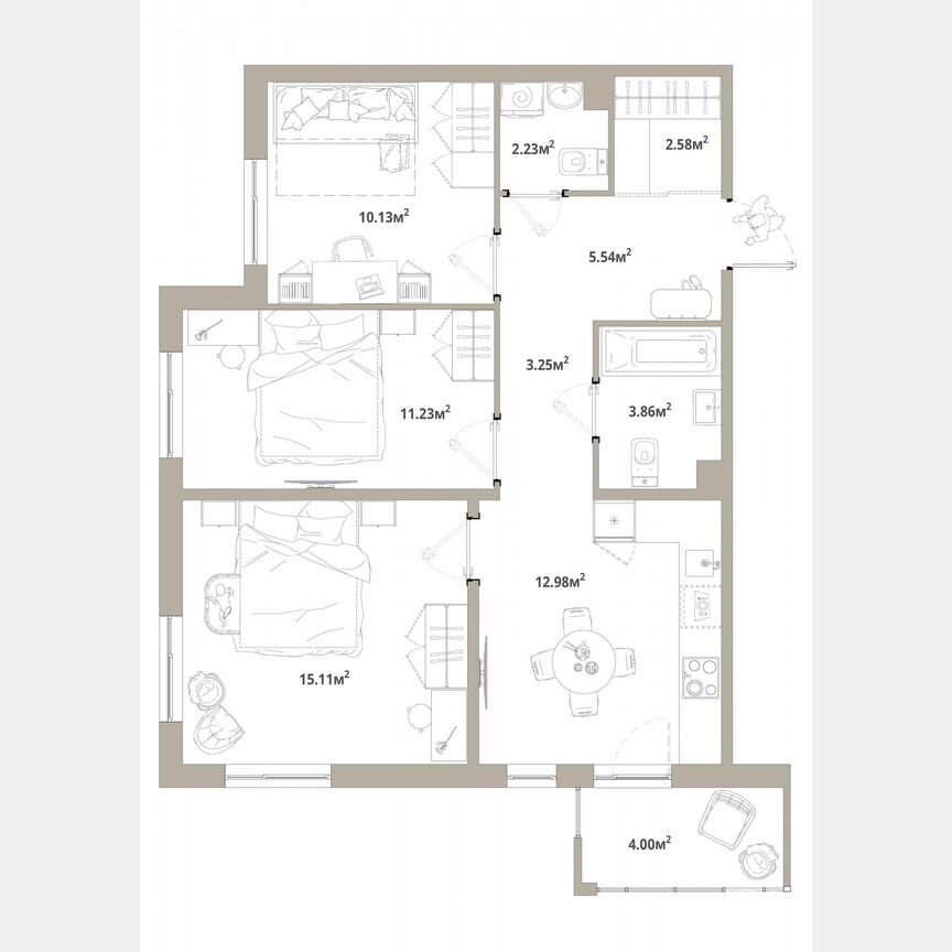 3-к. квартира, 68,1 м², 9/12 эт.