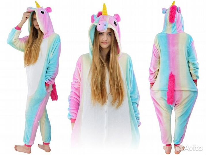 Кигуруми Радужный Единорог размер S-L