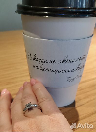 Кольцо с бриллиантом принцесса 0.91 ct.GIA