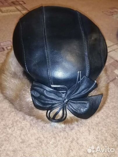 Шапка норка+кожа