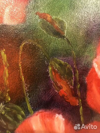 Картина маслом, красные маки, мдф 30х40