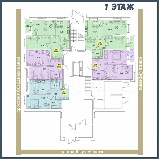2-к. квартира, 59,4 м², 1/9 эт.