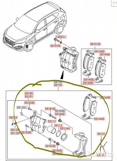 Суппорт тормозной передний левый Hyundai Tucson TL