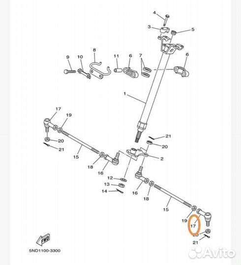 Оригинальный наконечник рулевой Yamaha Kodiak 450