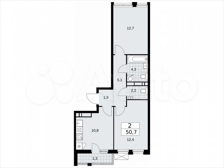 2-к. квартира, 50,7 м², 13/18 эт.