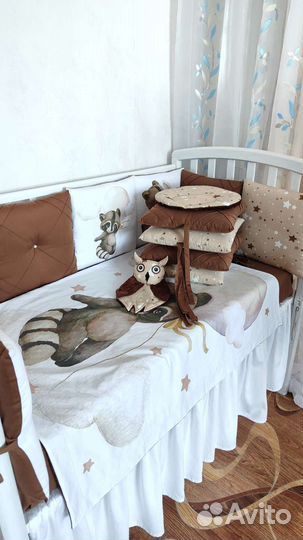 Бортики, плед, простынь на резинке, подушка