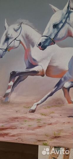 Картина холст масло животные кони лошади