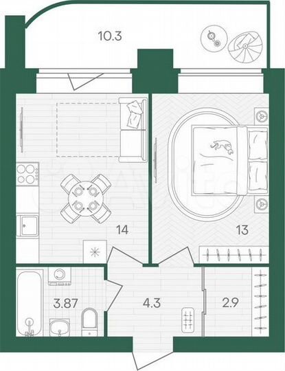 1-к. квартира, 48,4 м², 1/10 эт.