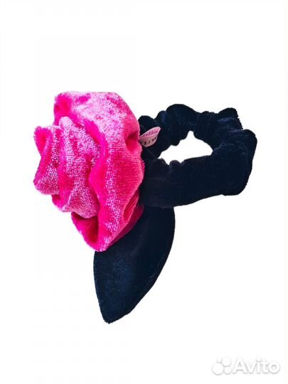 Роза на резинке розовая, бархат