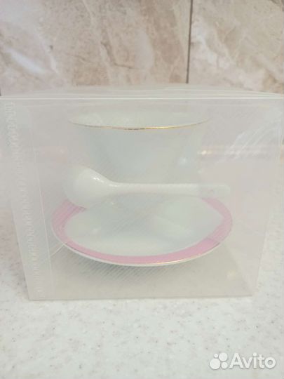 Набор кружка, ложка, блюдце новый