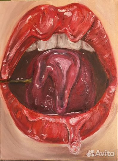 Картина Губы Вишня маслом на холсте