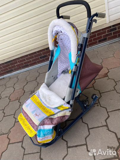 Детские санки коляска с колесами