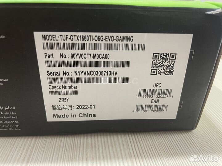 Видеокарта Asus Tuf gaming geforce gtx 1660Ti 6gb