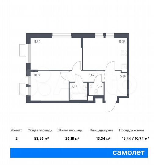 2-к. квартира, 53,6 м², 14/17 эт.