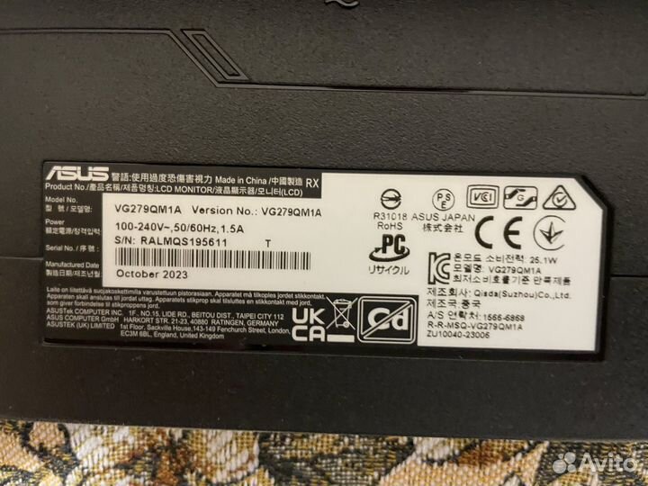 Монитор asus TUF Gaming VG279QM1A черный