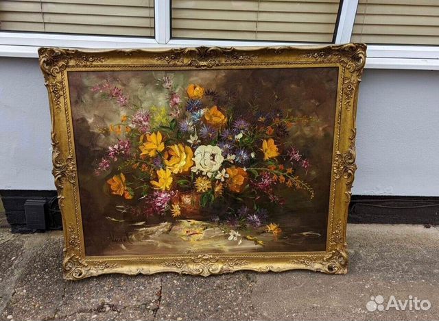 Большая Картина Натюрморт с Цветами Холст Масло