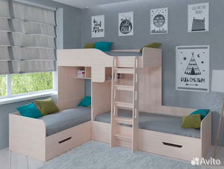 Двухъярусная кровать Белый/Розовый