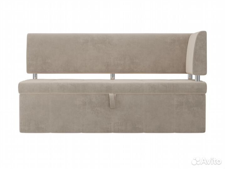 Диван кухонный прямой Стоун с углом правый, велюр, бежевый