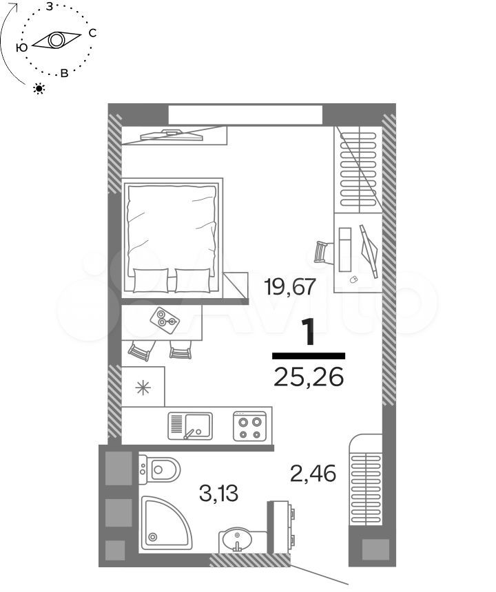 1-к. квартира, 25,3 м², 16/16 эт.