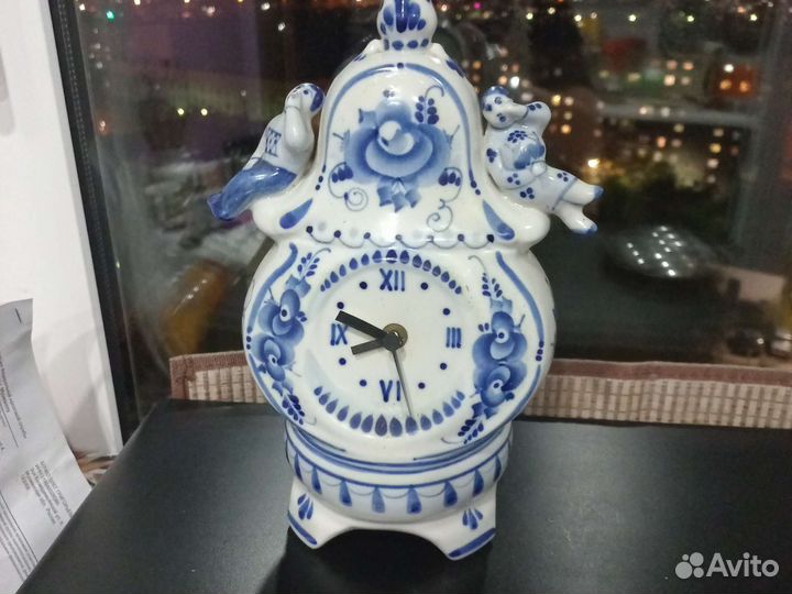 Часы каминные,Гжель'