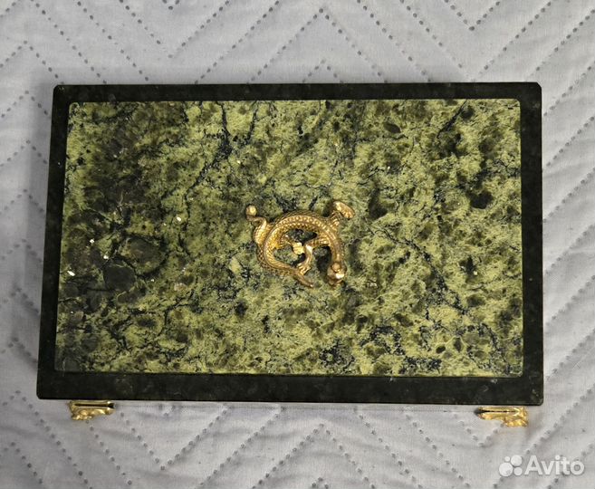 Шкатулка из камня змеевик + зеркальце