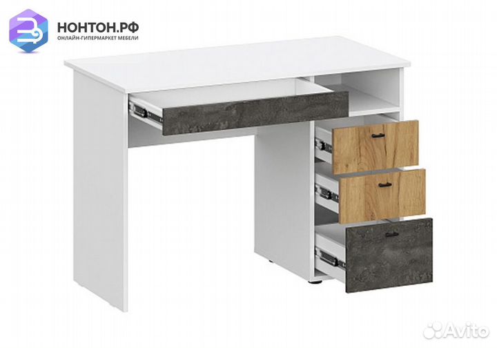 Стол письменный Анри белый текстурный / дуб золото