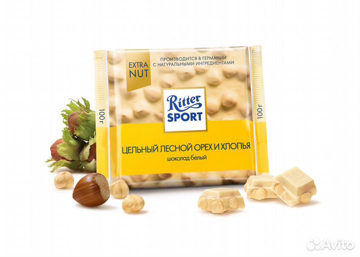 Риттер Спорт Белый Цельный Лесной Орех Хлопья 100г