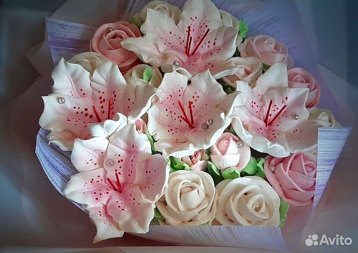 Съедобный букет из зефирных цветов, зефирный набор