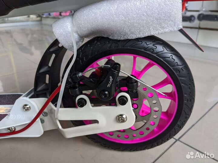 Самокат City Scooter с дисковым тормозом, бело-роз