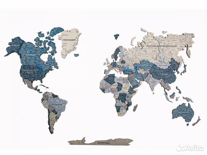 Деревянная карта мира 3D настенная, Королев