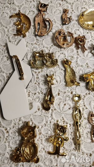 Кот/Котики Брошь Подвеска Комплект винтаж